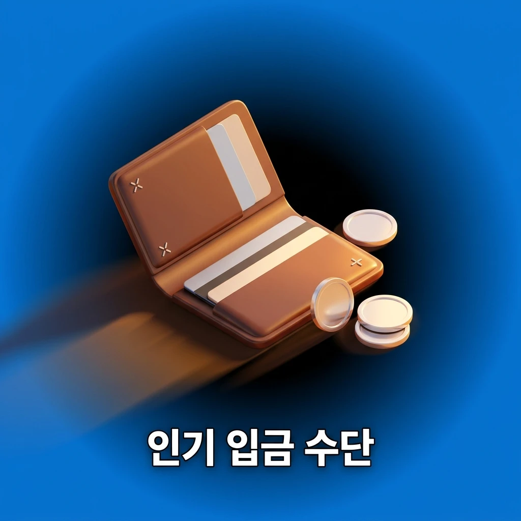 한국에서 인기 있는 입금 수단인 계좌 이체와 Visa, MasterCard 카드 결제 아이콘 및 안내 화면