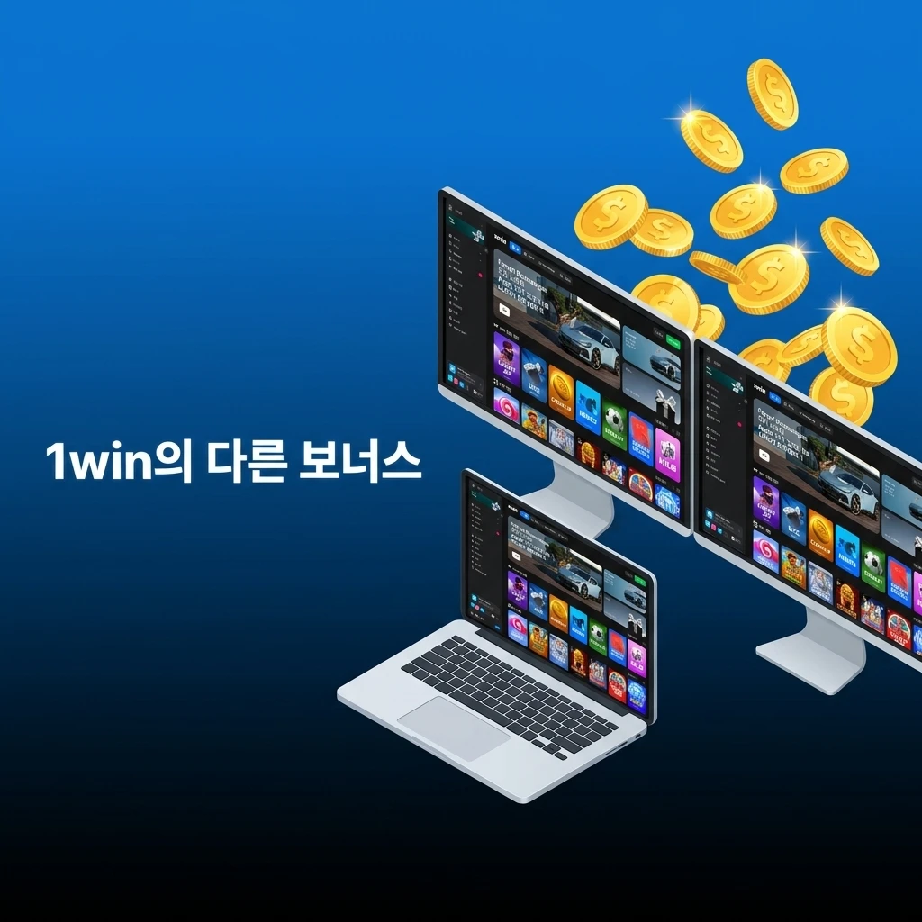 1win의 입금 보너스, 캐시백, 무료 스핀, 로열티 레벨 보상 등 다양한 프로모션 안내 이미지