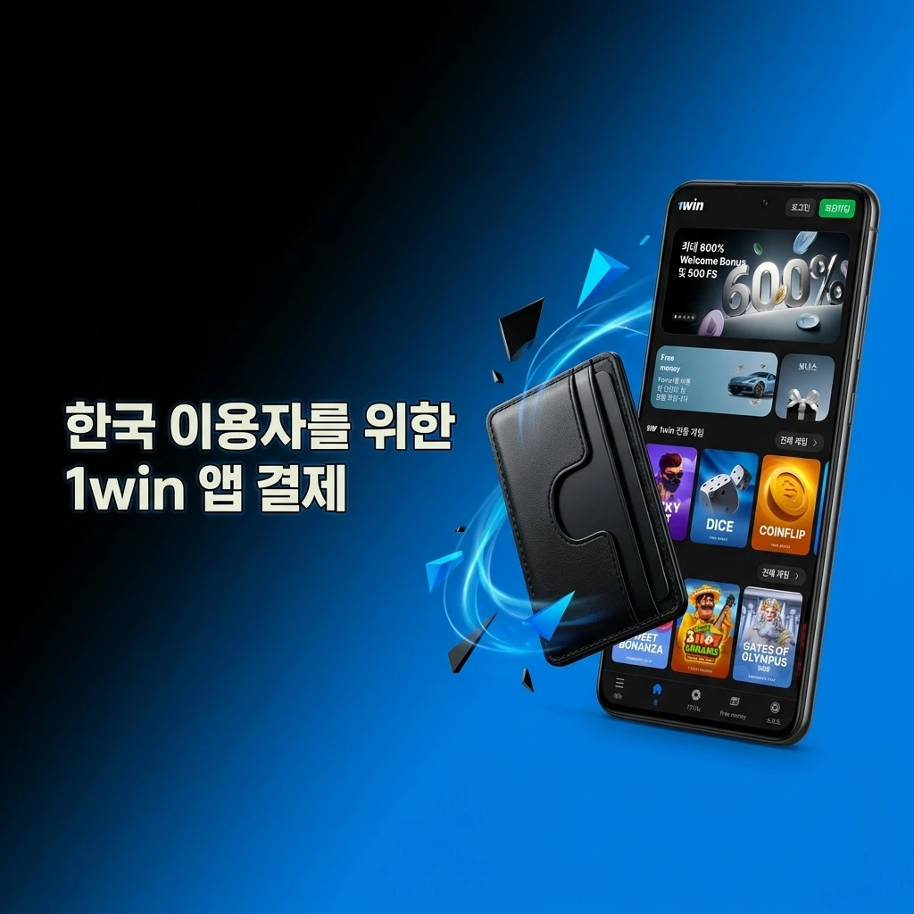 1win 앱 결제 화면에서 한국 계좌 이체, Visa, MasterCard 입금·출금 및 한도·수수료 안내 표시