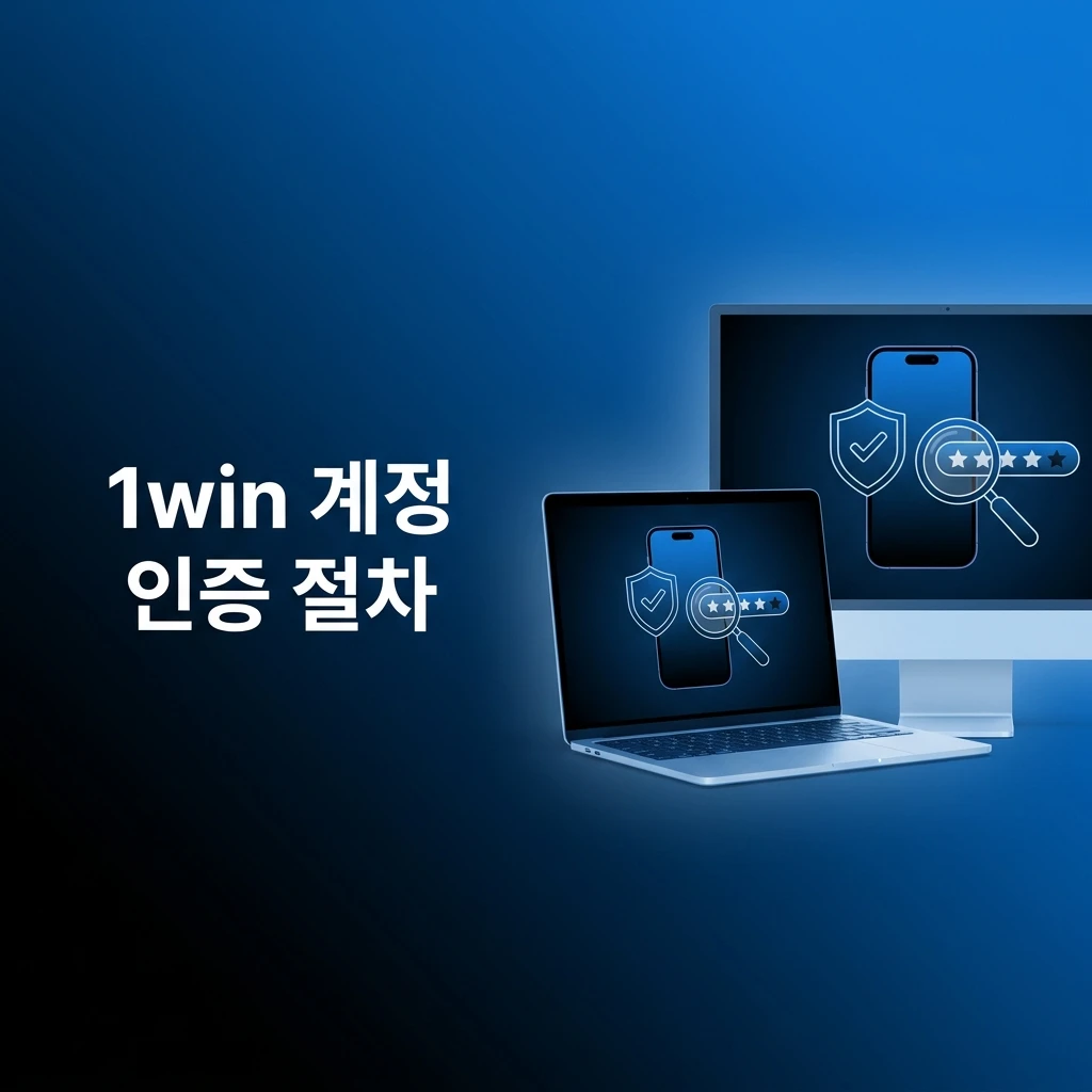 1win 공식 웹사이트에서 계정 인증 절차를 안내하는 단계별 화면: 정보 입력, 서류 업로드, 검토, 완료 확인