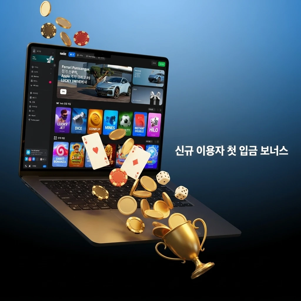 첫 입금 최대 600% 환영 보너스와 500회 무료 스핀 선택 혜택 및 최소 입금 5,000원 안내 이미지