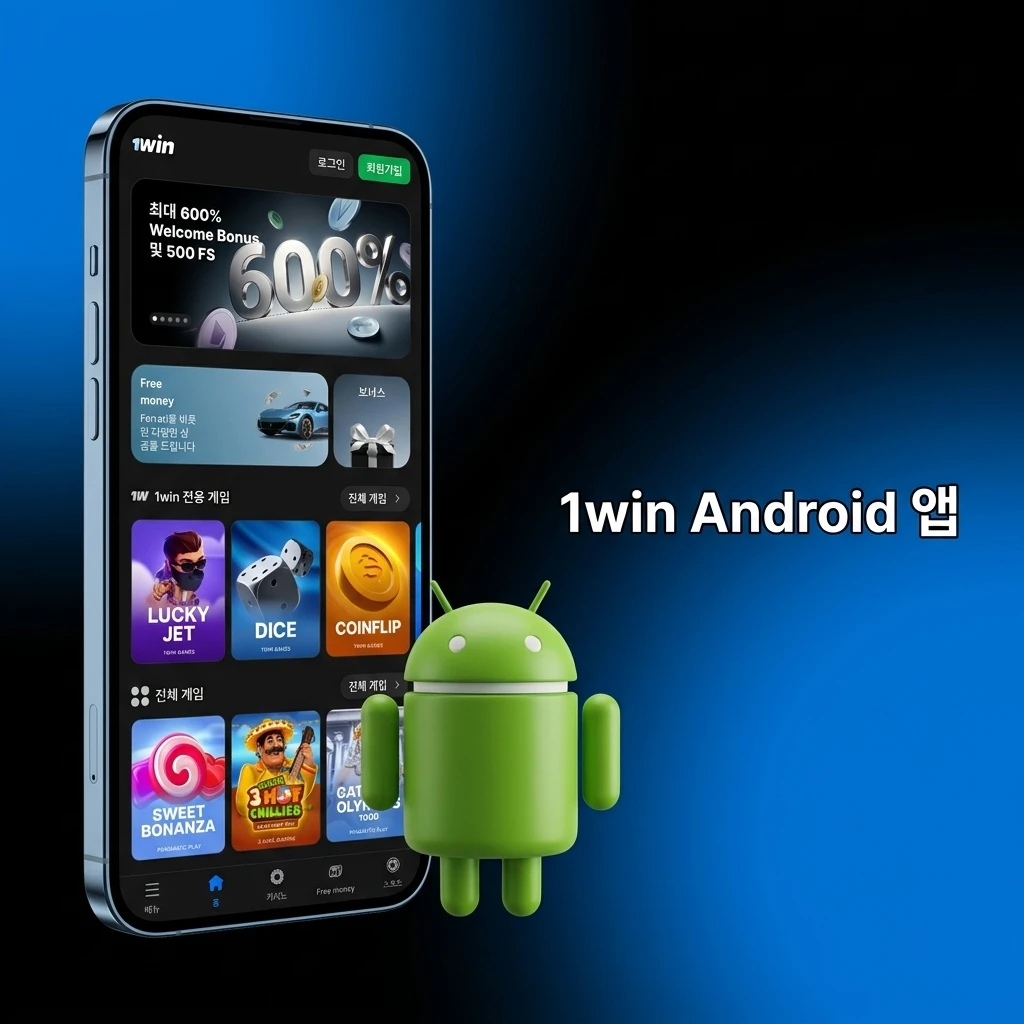 무료 1win 안드로이드 앱 화면, 로그인 후 입금과 베팅 메뉴로 모바일 베팅 및 카지노 게임 이용