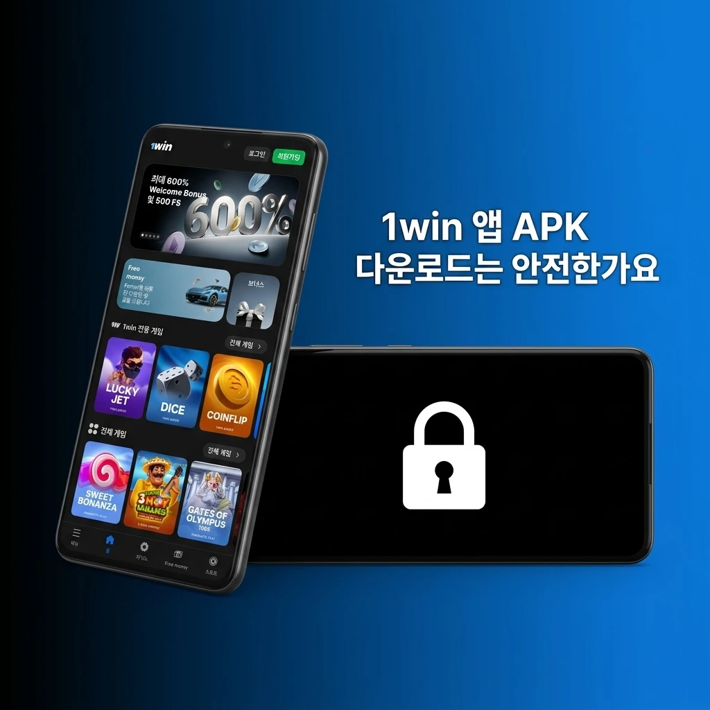 SSL 암호화와 공식 사이트 APK 다운로드로 1win 앱 안전성 안내하는 보안 설명 이미지