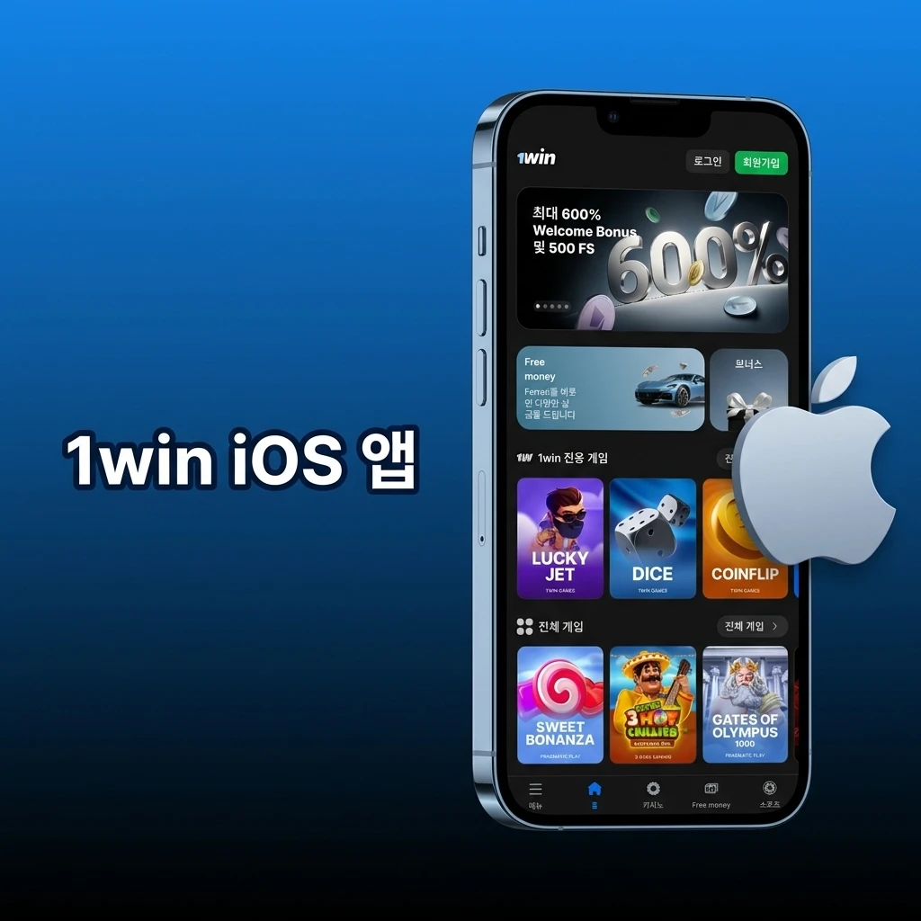 iPhone과 iPad용 1win iOS 앱 소개, iOS 12 이상 지원, 150MB 저장공간 권장, 스포츠·카지노·결제 메뉴 전환